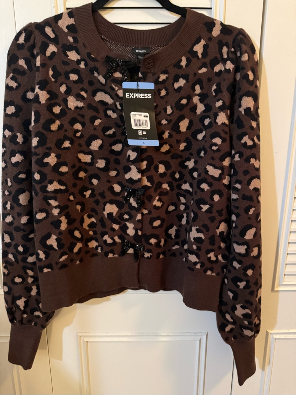 Express Brown and Black Leopard Print Cardigan Jacket